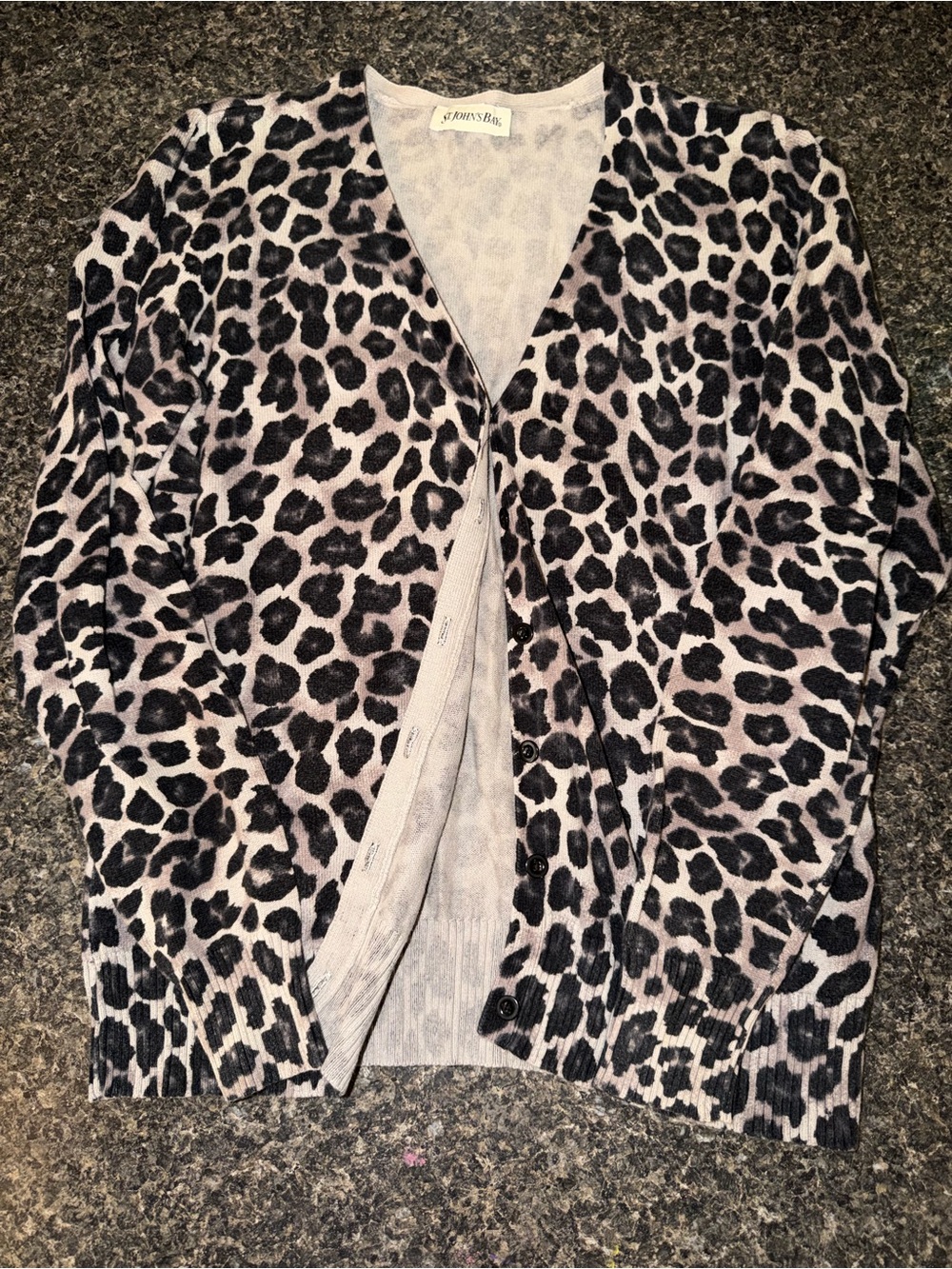 St. John's Bay Black and Taupe Leopard-Print Cardigan
